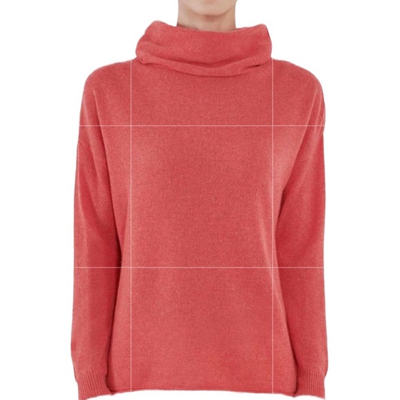 MaisonCashmere Italy Cowl Neck Oversized Cashmere Sweater in Coral Red Size L - Picture 1 of 10